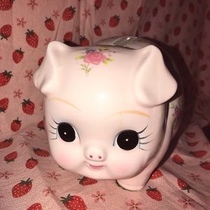 Vintage porcelain piggy bank painted floral